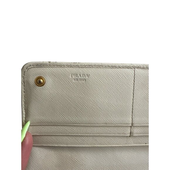 PRADA Tan Cream Saffiano Leather Bow Clutch Wallet w/ Dustbag - Picture 8 of 10